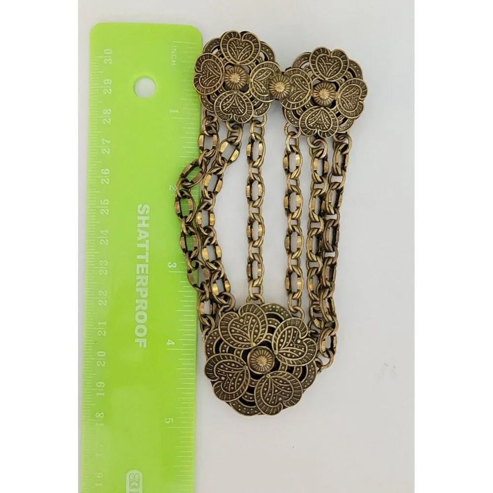 Gold Tone Etruscan Chatelaine Style Steampunk Brooch, M452